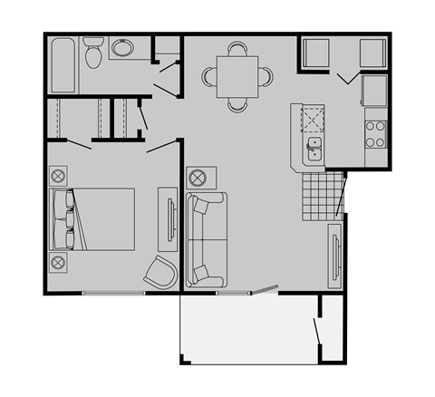 Floor plan for 1 bed, 1 bath, 630 sqft
