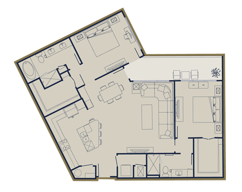 Floor plan for 2 beds, 2 baths, 1368 sqft