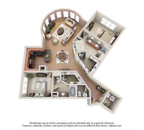 Floor plan for 2 beds, 2.5 baths, 1533 sqft