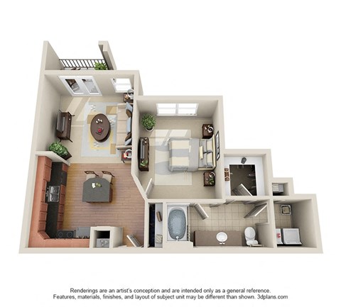 Floor plan for 1 bed, 1 bath, 700 sqft