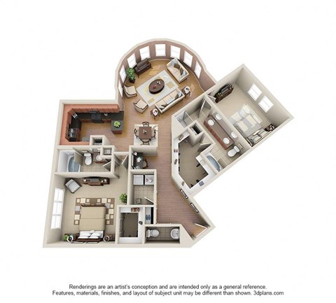 Floor plan for 2 beds, 2.5 baths, 1665 sqft