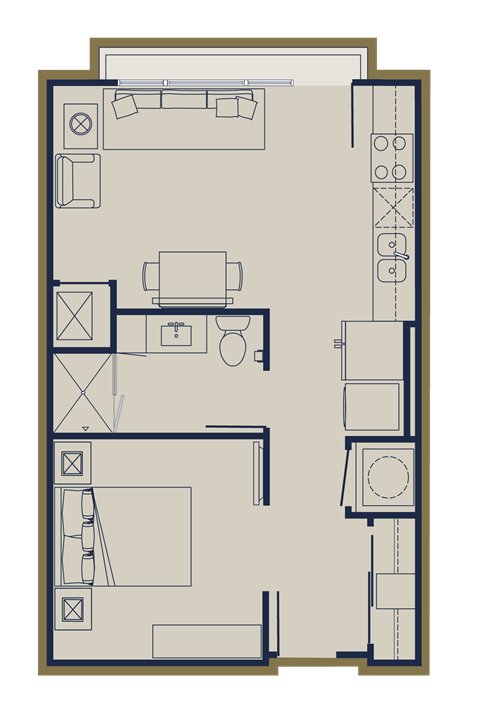 Floor plan for studio, 1 bath, 420 sqft