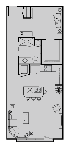 Floor plan for studio, 1 bath, 793 sqft