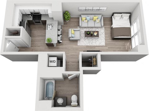 Floor plan for studio, 1 bath, 580 sqft