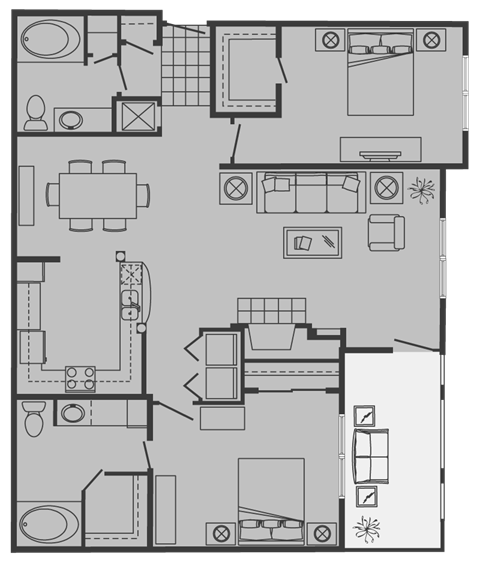Floor plan for 2 beds, 2 baths, 1244 sqft