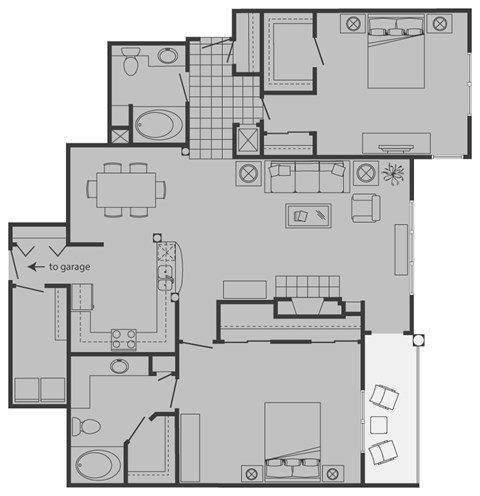 Floor plan for 2 beds, 2 baths, 1436 sqft