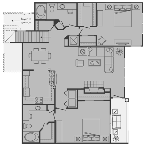 Floor plan for 2 beds, 2 baths, 1477 sqft
