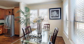 Houston apartment for rent - Luxury apartments in Houston with spacious kitchen and dining room with granite countertops, kitchen island, stainless steel appliances, oversized windows, lots of natural light, and hardwood floors.