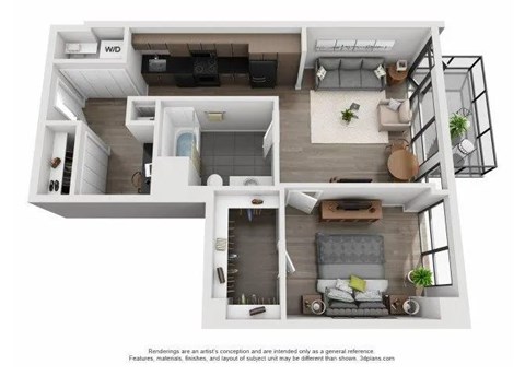 Floor plan for 1 bed, 1 bath, 780 sqft