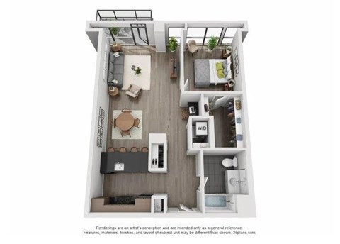 Floor plan for 1 bed, 1 bath, 918 sqft
