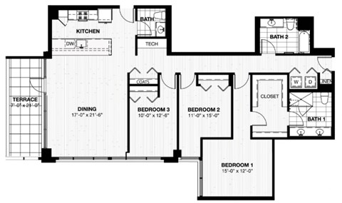 Floor plan for 3 beds, 2 baths, 1720 sqft