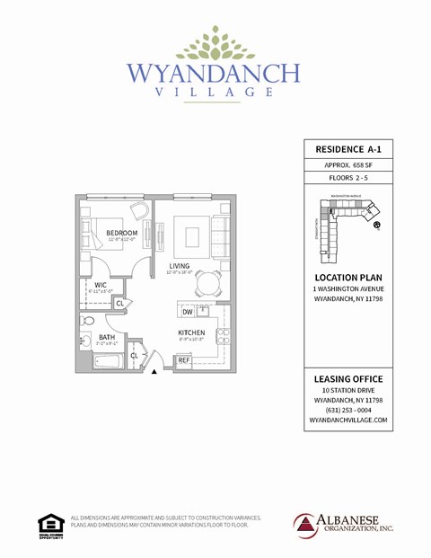 Floor plan for 1 bed, 1 bath, 658 sqft