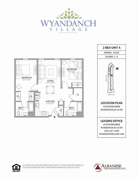 Floor plan for 2 beds, 2 baths, 970 sqft