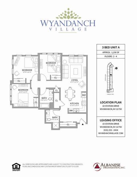 Floor plan for 3 beds, 2 baths