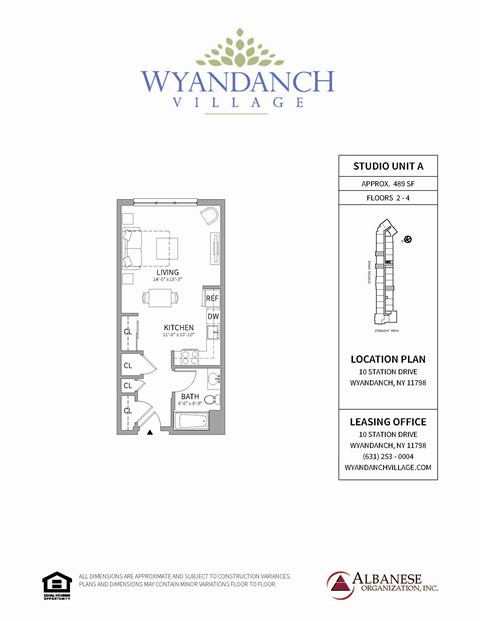 Floor plan for studio, 1 bath, 489 sqft