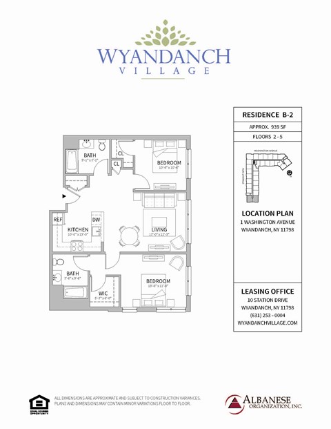 Floor plan for 2 beds, 2 baths, 939 sqft