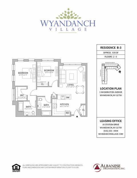 Floor plan for 2 beds, 2 baths, 939 sqft