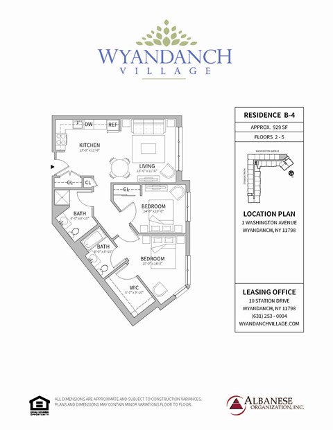 Floor plan for 2 beds, 2 baths, 929 sqft