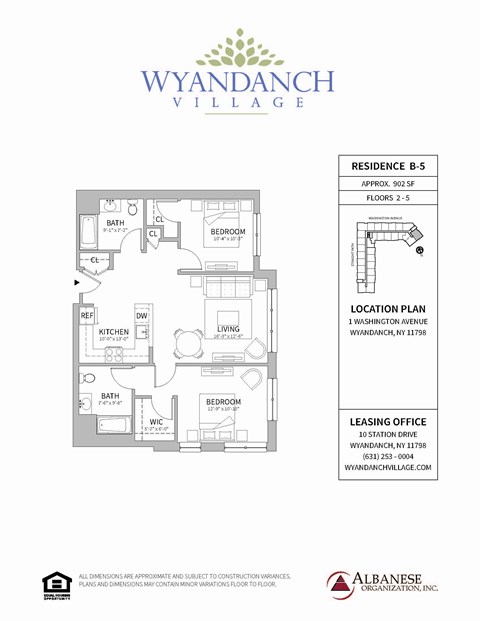 Floor plan for 2 beds, 2 baths, 902 sqft