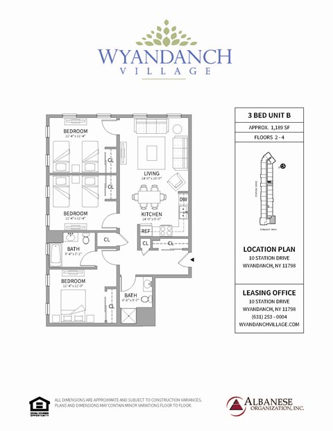 Floor plan for 3 beds, 2 baths, 1189 sqft