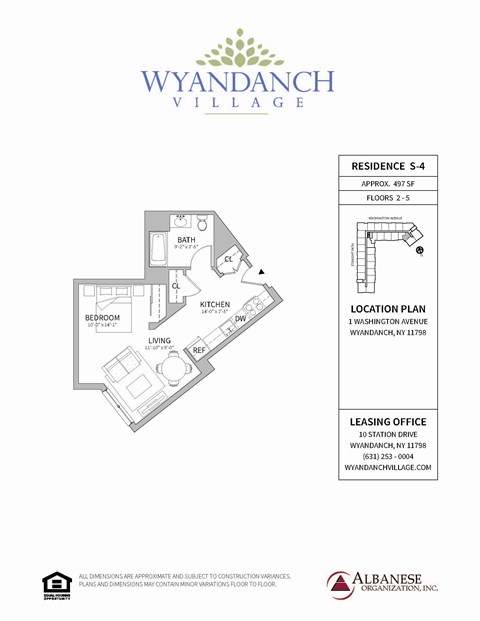 Floor plan for studio, 1 bath, 497 sqft