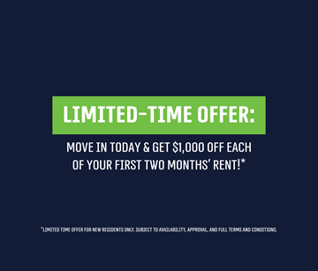 Kitchener apartment for rent - A promotional image offering a $1,000 discount on the first two months' rent for new residents.