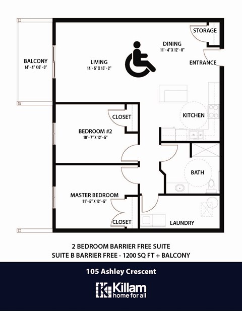 Floor plan for 2 beds, 1 bath