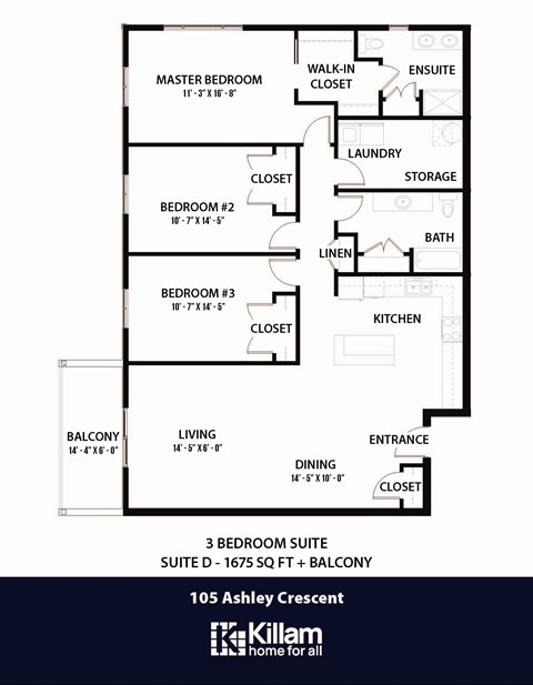 Floor plan for 3 beds, 2 baths, 1522 sqft