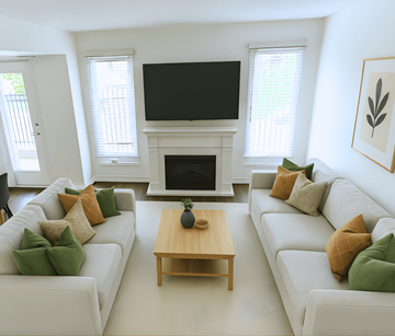 London apartment for rent - A living room with a white couch and a wooden coffee table.