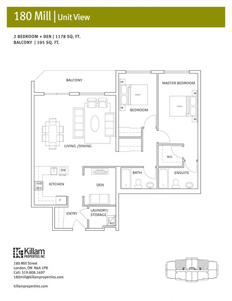 Floor plan for 2 beds, 2 baths, 1178 sqft