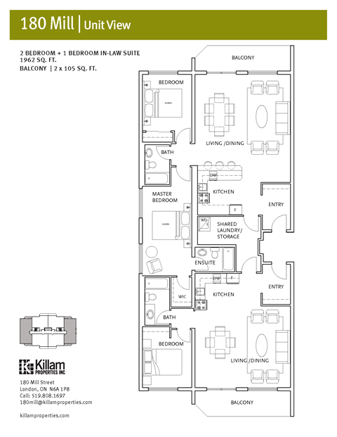 Floor plan for 3 beds, 3 baths, 1962 sqft