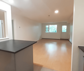 Halifax apartment for rent - A room with a black countertop and wooden flooring.