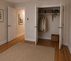 Halifax apartment for rent - A room with a white door and a brown rug on the floor.
