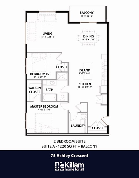 Floor plan for 2 beds, 1 bath