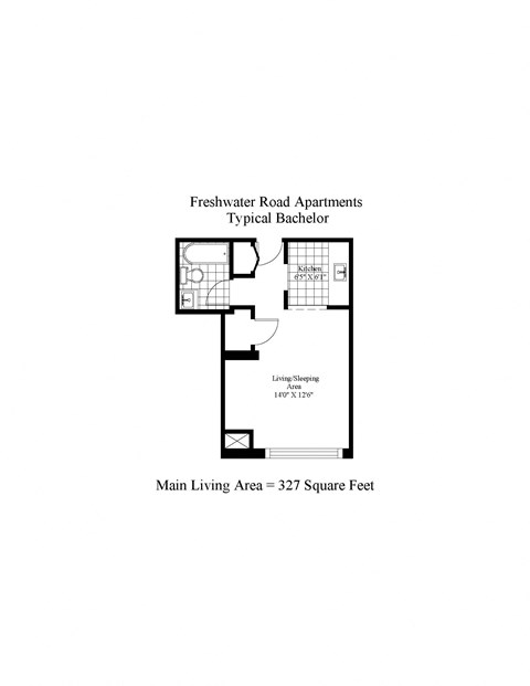 Floor plan for studio, 1 bath, 327 sqft