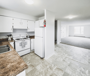 St. John's apartment for rent - A kitchen with white appliances and a granite counter.