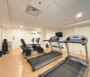 Moncton apartment for rent - A gym with treadmills and exercise equipment.