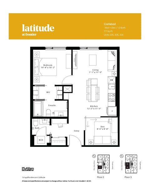 Floor plan for 1 bed, 1.5 baths, 826 sqft