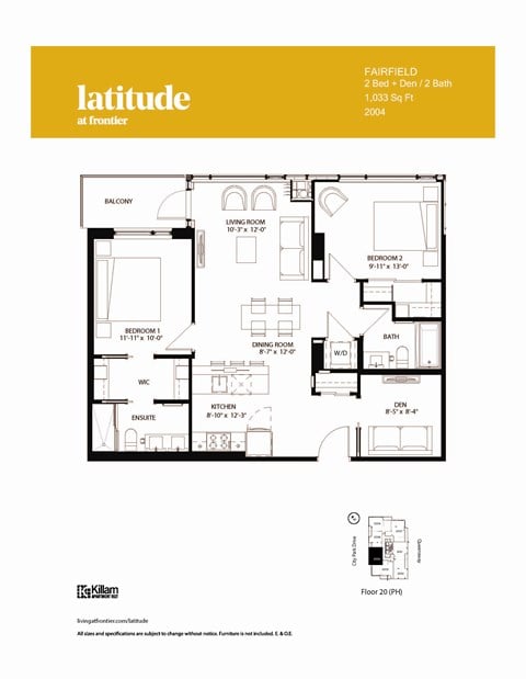 Floor plan for 2 beds, 2 baths, 1112 sqft