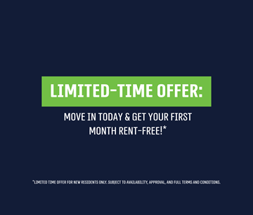 Edmonton apartment for rent - A promotional image offering a free first month rent for new residents.