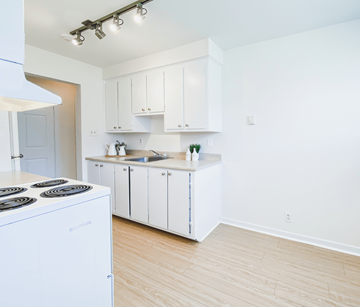 St. John's apartment for rent - A white kitchen with a stove and cabinets.