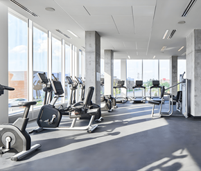 Ottawa apartment for rent - A gym with treadmills, elliptical machines, and weights.