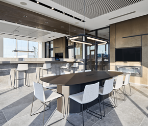 Ottawa apartment for rent - A modern dining room with a large table and chairs.