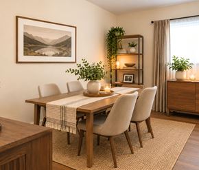 Halifax apartment for rent - A dining room with a wooden table and chairs.