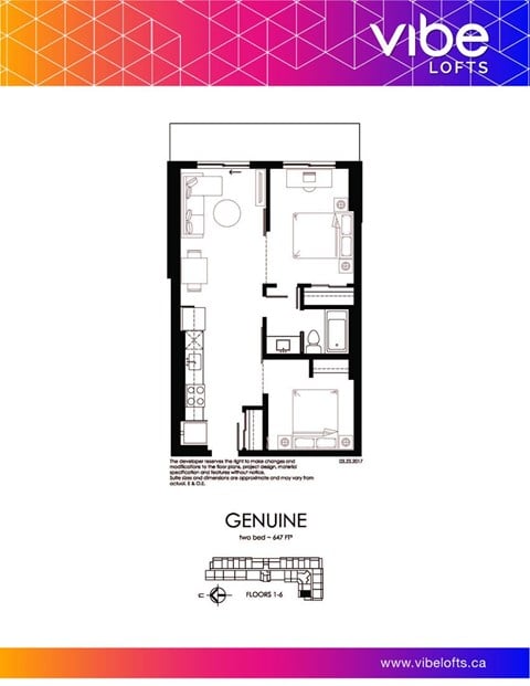 Floor plan for 2 beds, 1 bath