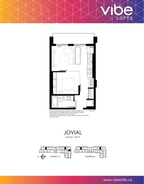 Floor plan for 1 bed, 1 bath, 570 sqft