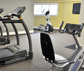 Dieppe apartment for rent - A gym with treadmills, elliptical machines, and exercise bikes.