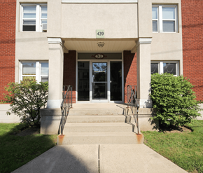 Moncton apartment for rent - The front of a building with the number 439 on it.