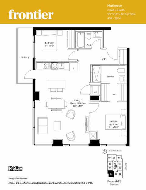 Floor plan for 2 beds, 2 baths, 970 sqft