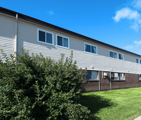 St. John's apartment for rent - A building with a grey siding and a brown brick chimney.